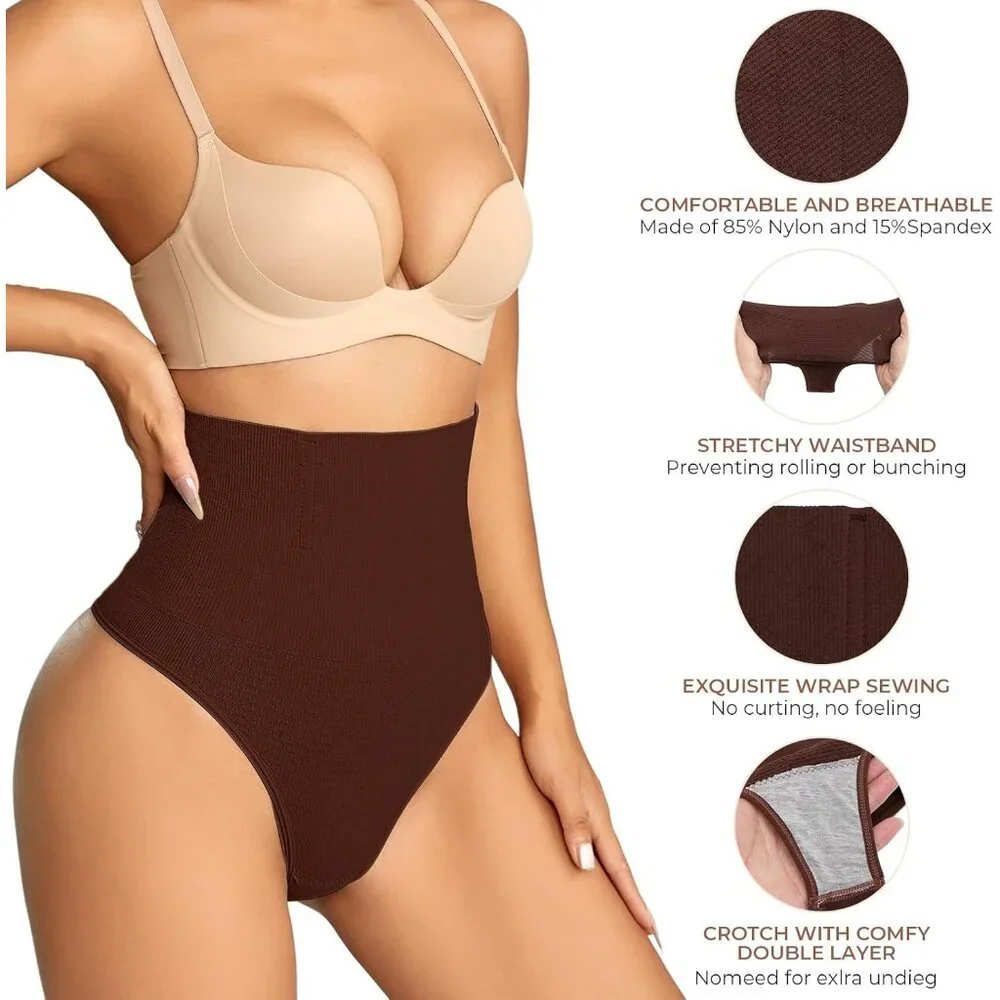 Women's Coffee Mid Waisted Tummy Control Shapewear Underwear Seamless Shaper - Picture 3 of 6